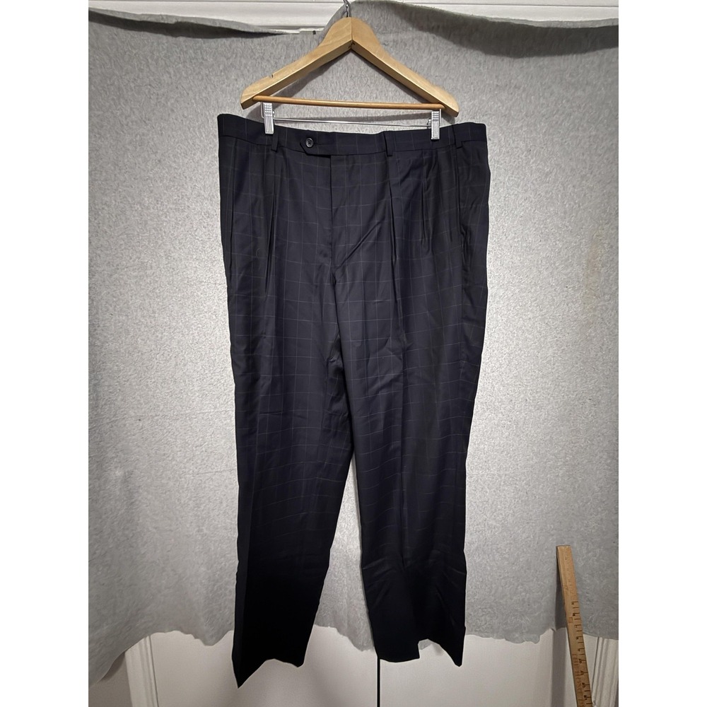 Harold Powell Suit Pants Mens 48 44x32 Black‎ Wool Check Dress Trousers